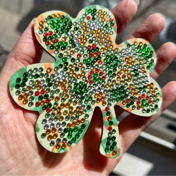 2/$16 - No. 09 - Sparkly, Diamond Art Shamrock Clover Holiday Coaster, Green - Picture 12 of 17